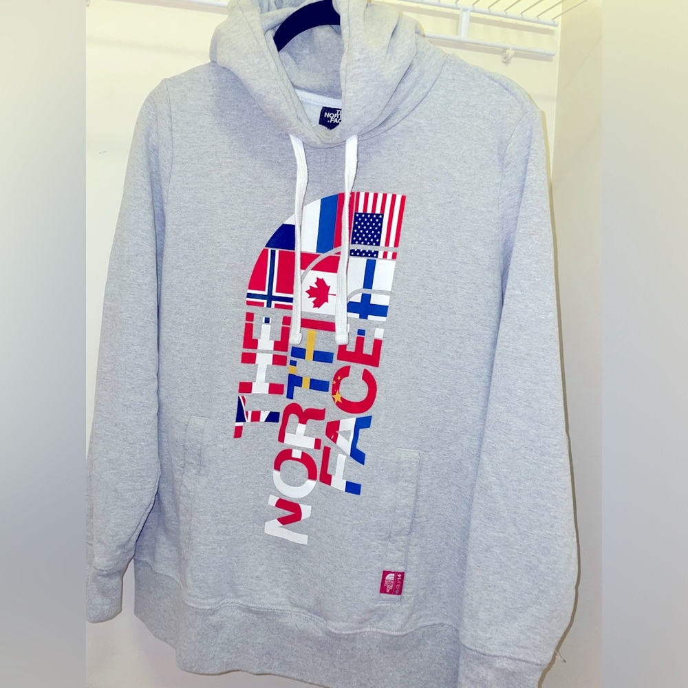 The North Face RU/14 Olympic National Flag Hoodie Sweater Womens L Gray USA